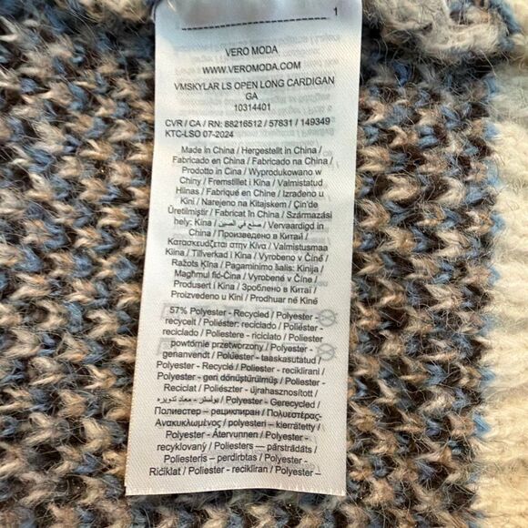 Vero Moda Floral Print Open Front Cardigan Sweater Cream Brown Blue Chunky Knit - Picture 10 of 12